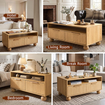Coffee Table With Storage Drawers 90x45x45cm