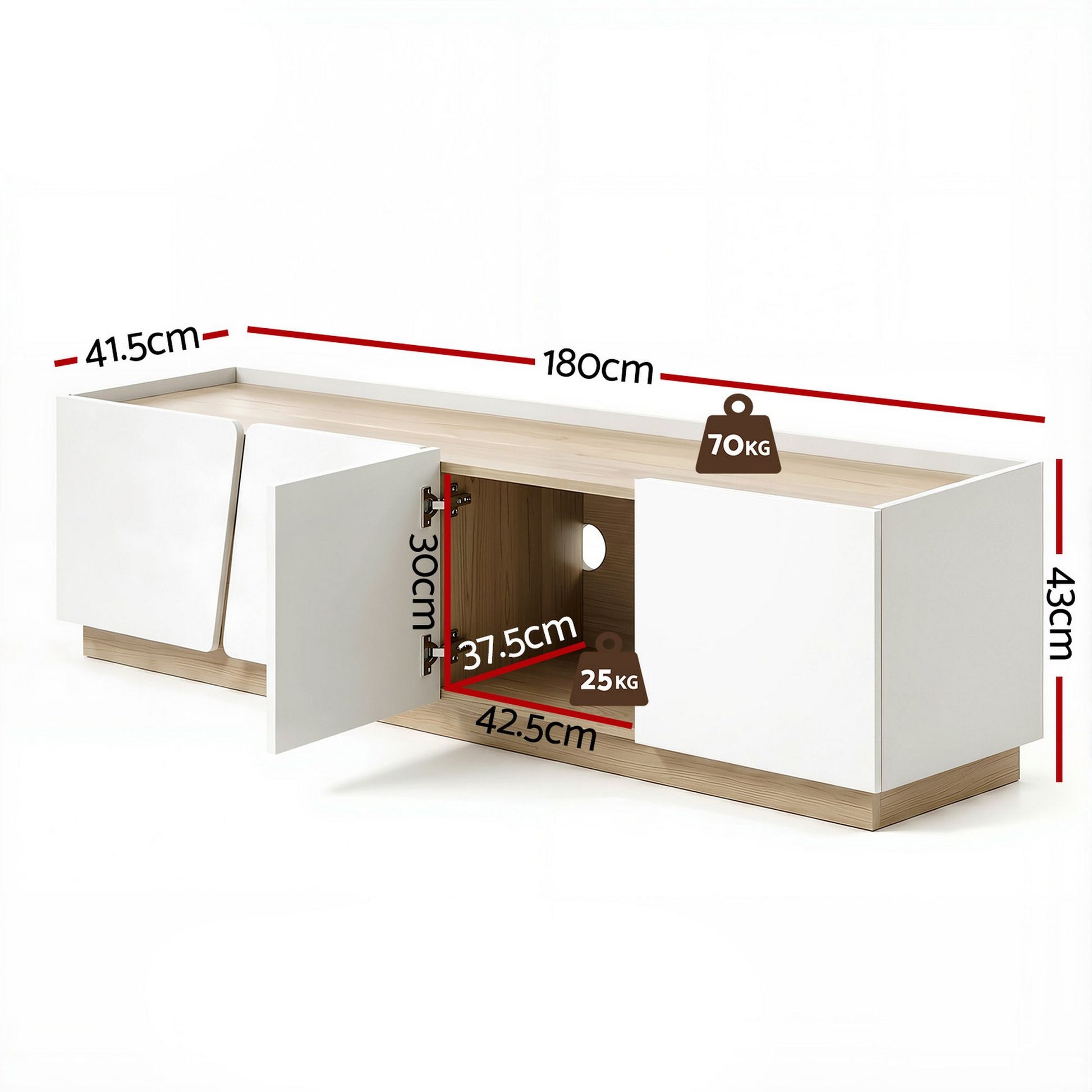 180cm TV Unit Cabinet White Pine | HomeAndLiving - 3