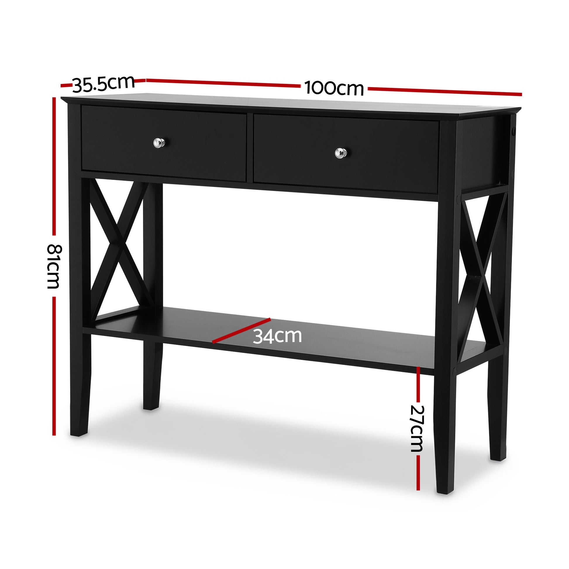 Console Table 2 Drawers 100CM Black