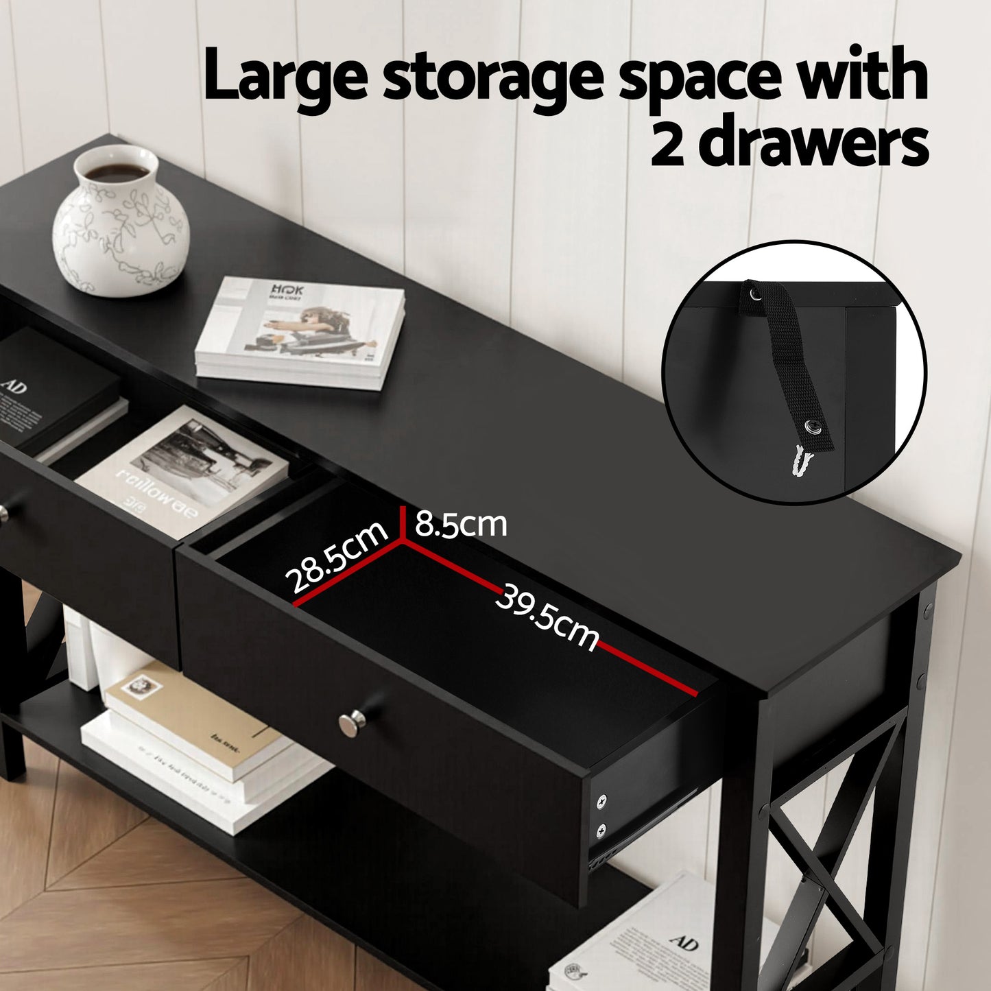 Console Table 2 Drawers 100CM Black