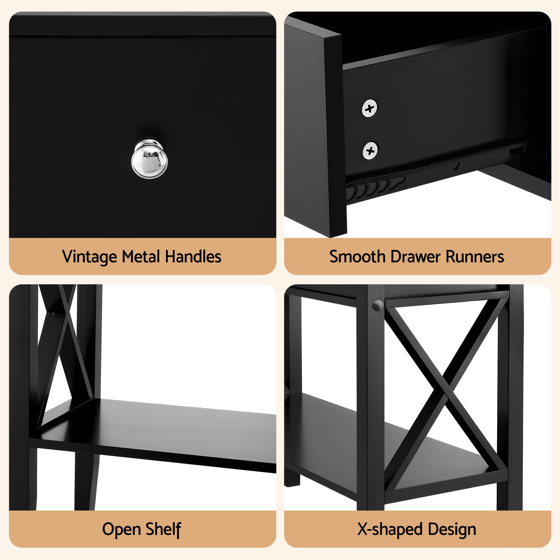 Console Table 2 Drawers 100CM Black