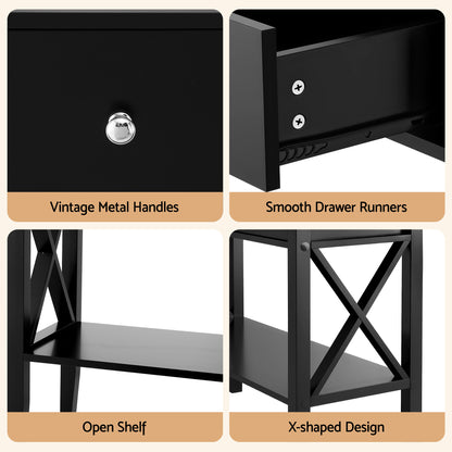 Console Table 2 Drawers 100CM Black