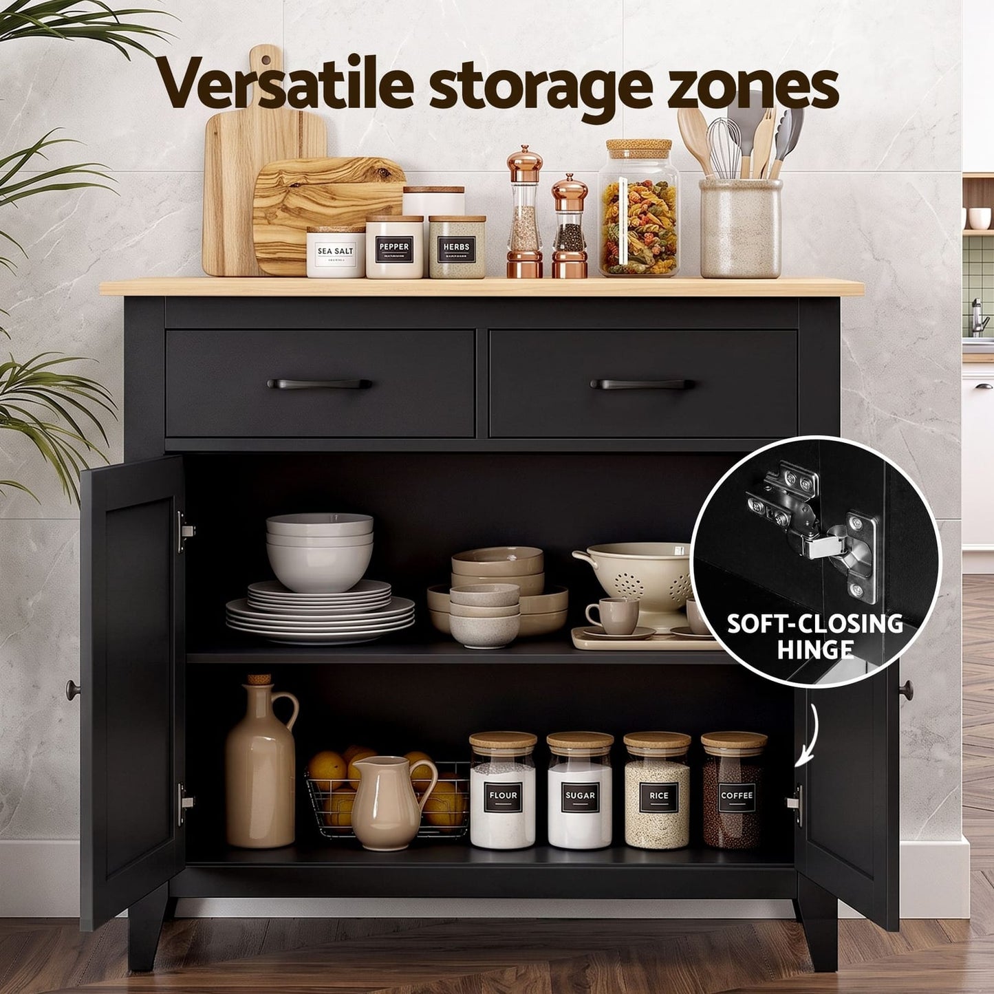 Buffet Cabinet Black Storage 90x40x82cm