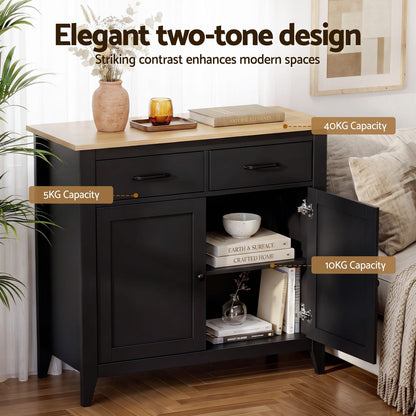 Buffet Cabinet Black Storage 90x40x82cm