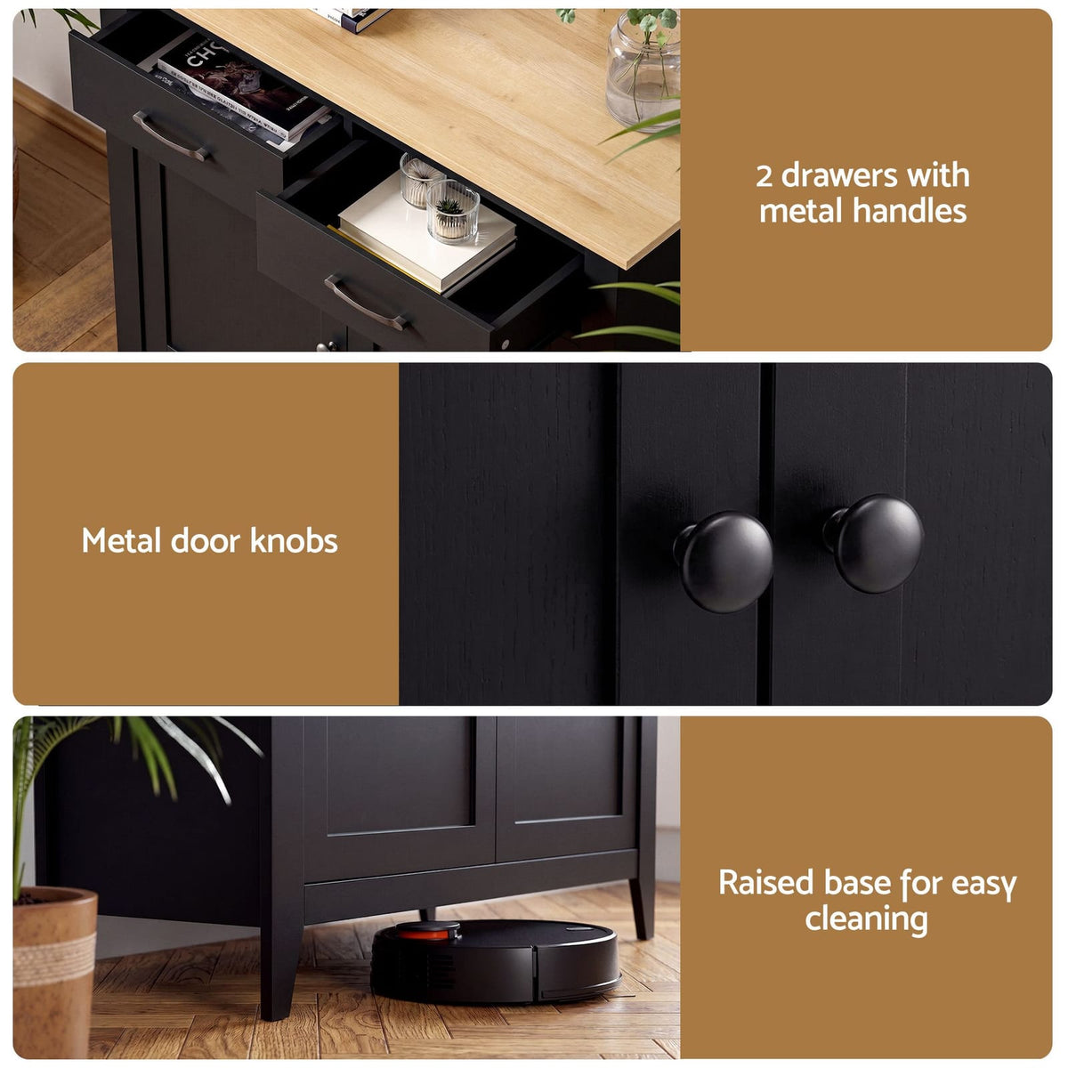 Buffet Cabinet Black Storage 90x40x82cm