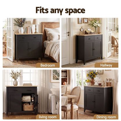 Buffet Cabinet Black Storage 90x40x82cm