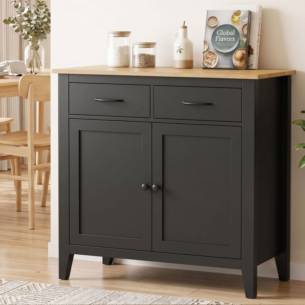Buffet Cabinet Black Storage 90x40x82cm
