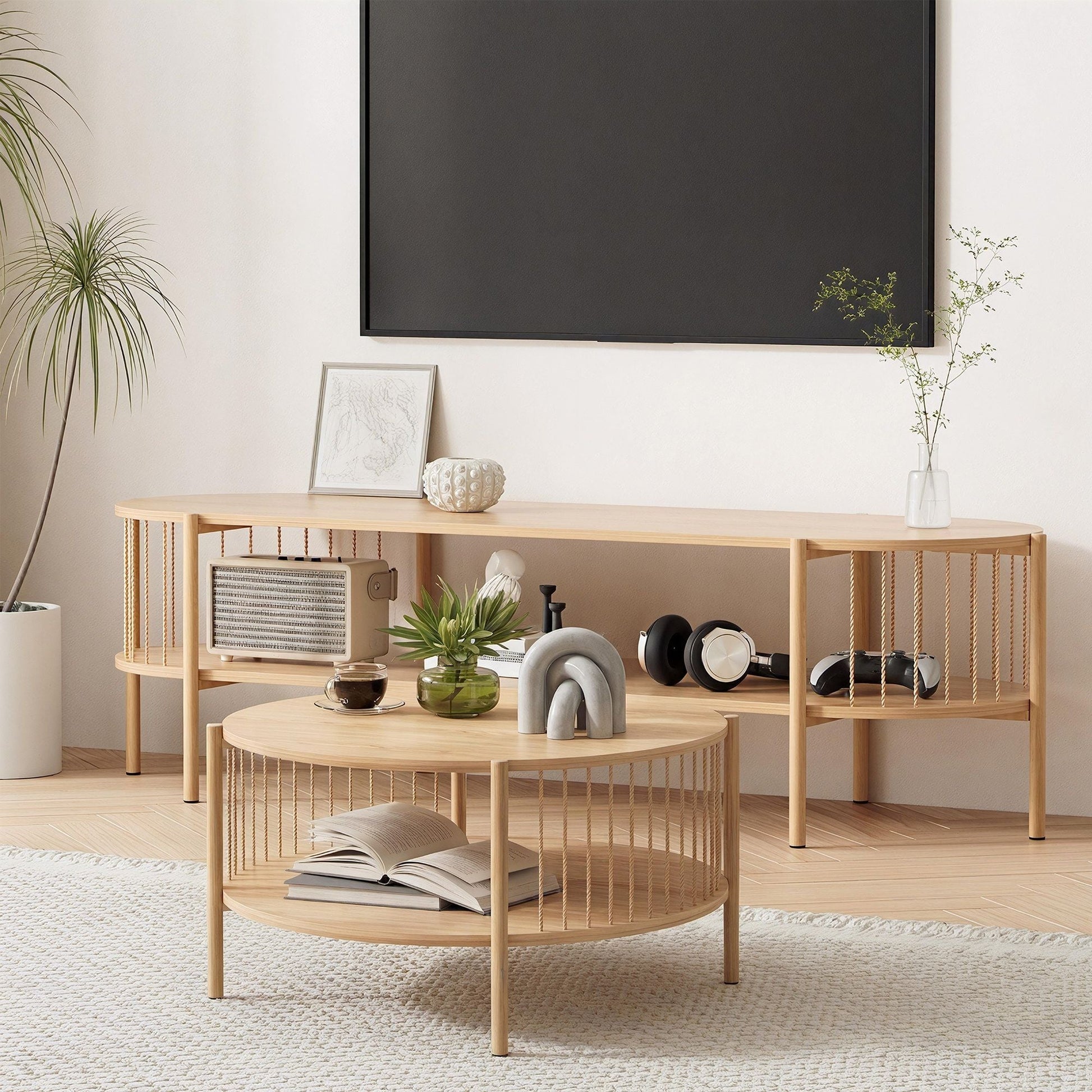 Pine TV Unit Coffee Table Set 148cm | Home & Living - 2