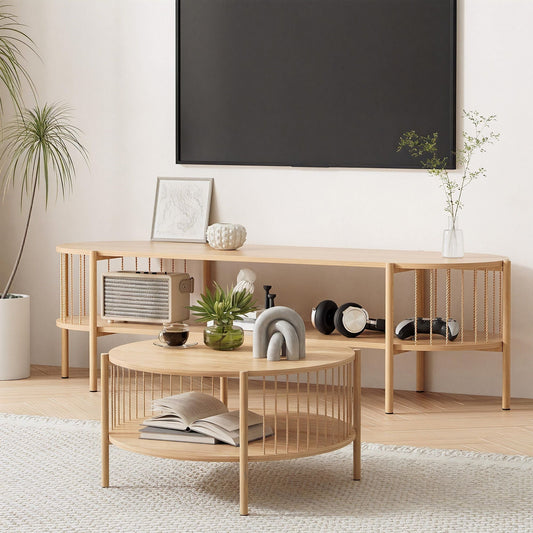 Pine TV Unit Coffee Table Set 148cm | Home & Living