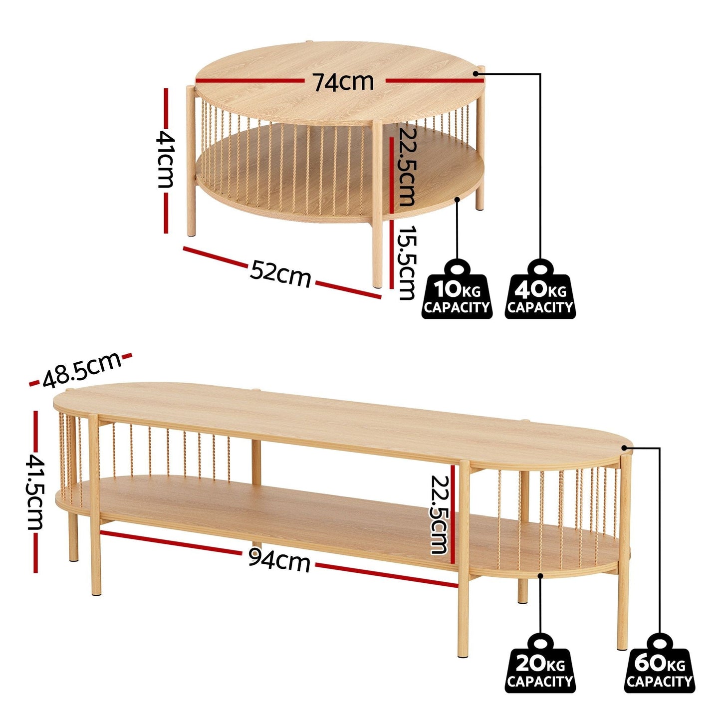 Pine TV Unit Coffee Table Set 148cm | Home & Living - 3