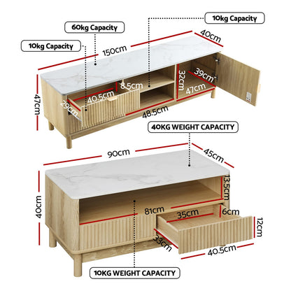 Tv Unit Coffee Table Set Pine 150x40x47cm