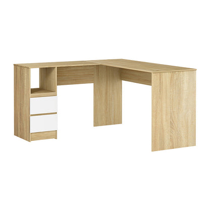 Computer Desk Drawer Cabinet L-Shape Oak 136Cm