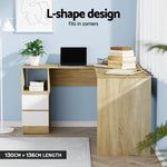 Computer Desk Drawer Cabinet L-Shape Oak 136Cm