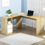 Computer Desk Drawer Cabinet L-Shape Oak 136Cm