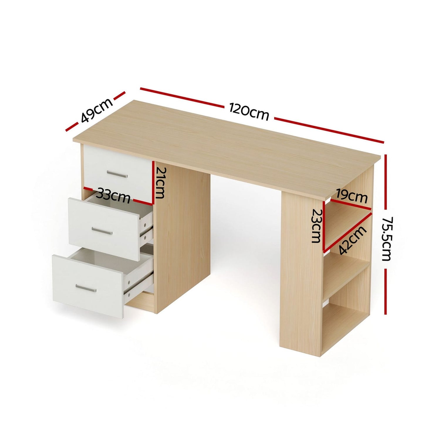 Computer Desk With Drawer Oak White 120x49x75.5cm