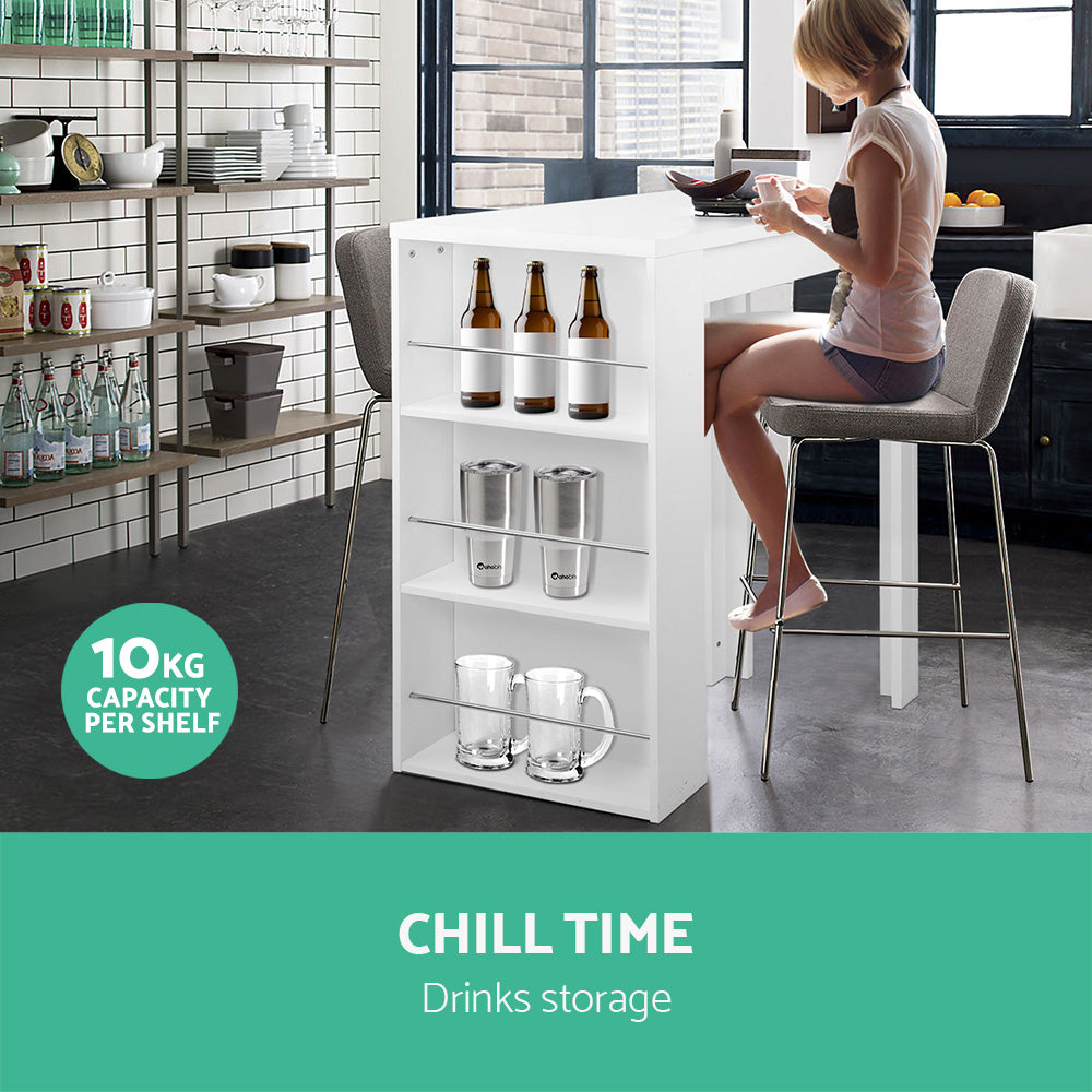 Bar Table 3-Tier Storage Shelves White