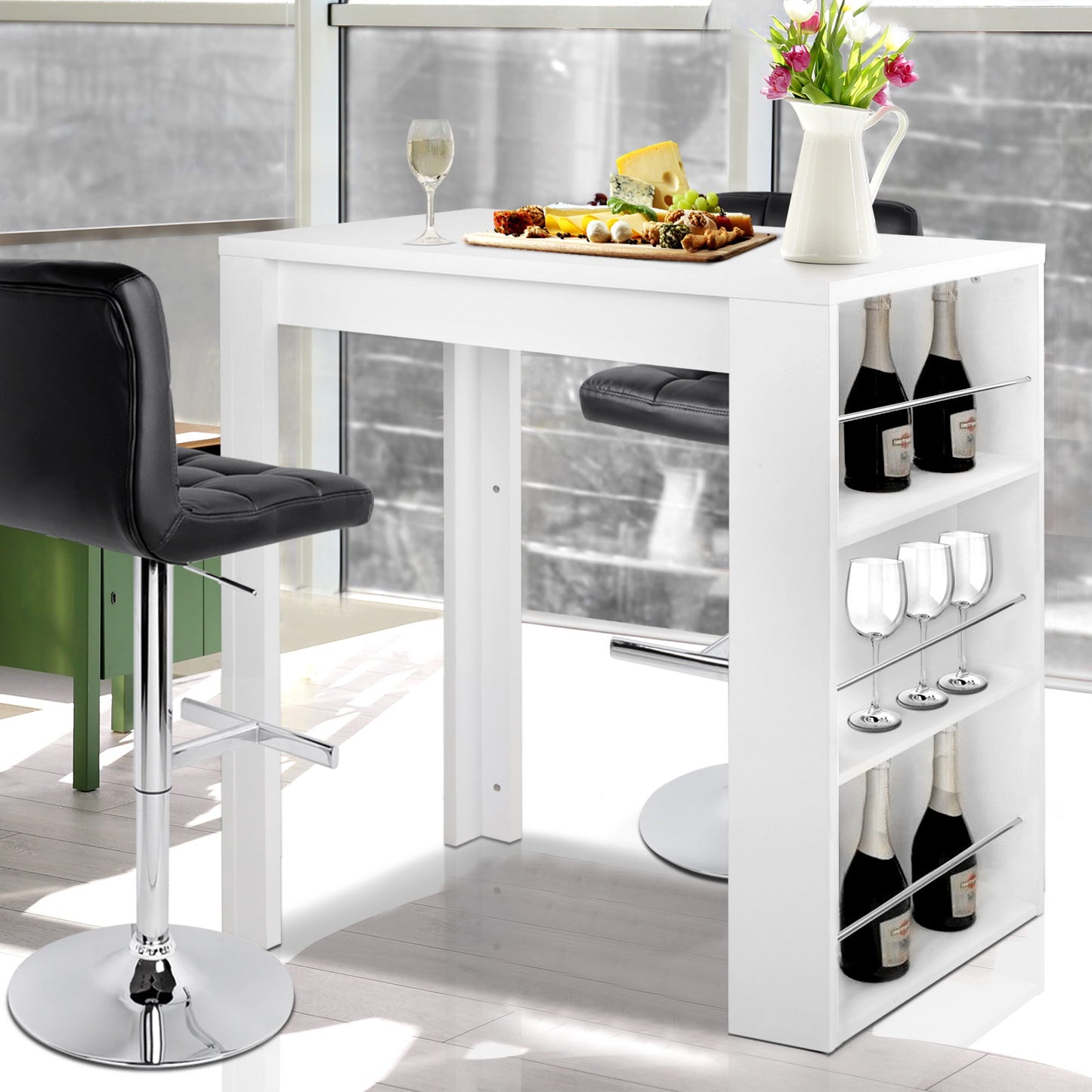 Bar Table 3-Tier Storage Shelves White