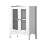 Sleek Bathroom Storage Cabinet - White Glass Sideboard 80CM