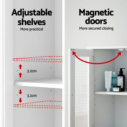 Sleek Bathroom Storage Cabinet - White Glass Sideboard 80CM