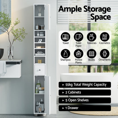 Slim Tall Bathroom Storage Cabinet - 180CM Linen Tower