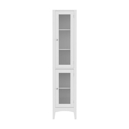 Tall Slim Bathroom Storage Cabinet with Glass Door - 160CM White