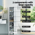 Tall Slim Bathroom Storage Cabinet with Glass Door - 160CM White