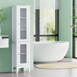 Tall Slim Bathroom Storage Cabinet with Glass Door - 160CM White