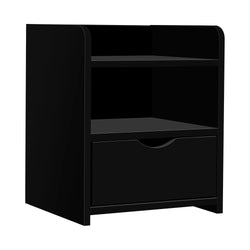 Bedside Table 1 Drawer With Shelf - Fara Black