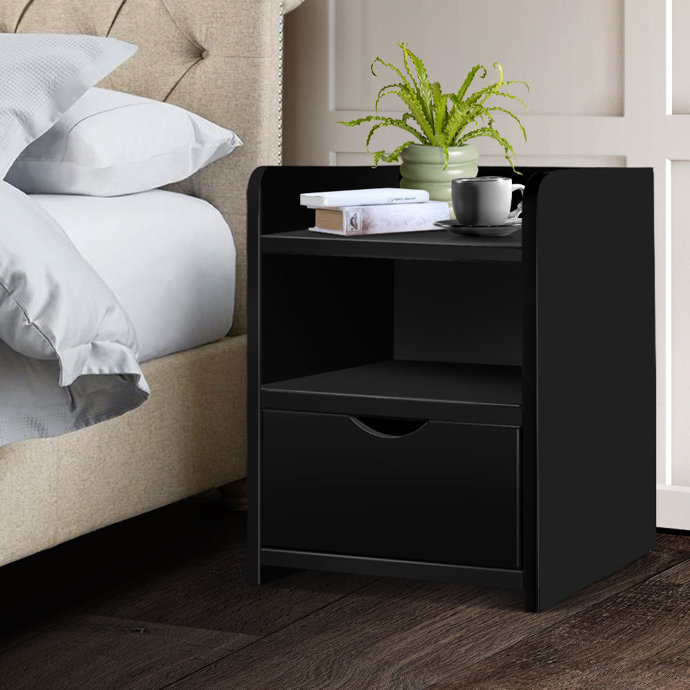 Bedside Table 1 Drawer With Shelf - Fara Black