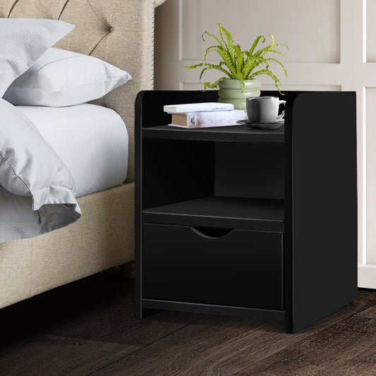 Bedside Table 1 Drawer With Shelf - Fara Black
