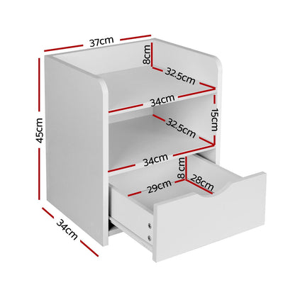 White bedside table 37x34x45cm, rear view