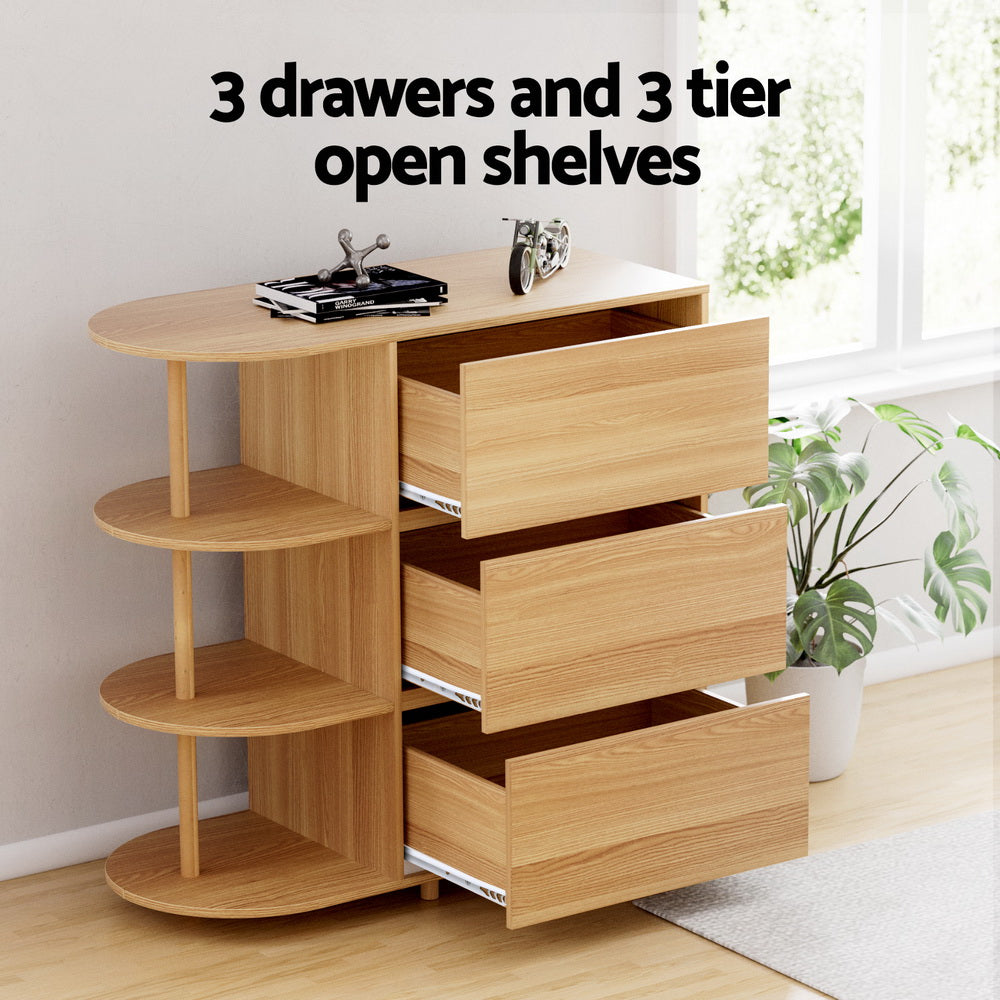 Chest of 3 Drawers Storage Cabinet 3 Shelves Pine