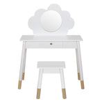Kids Dressing Table Chair Set Vanity Makeup Wooden Leg Mirror Drawer