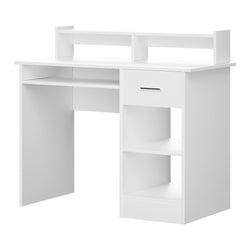 Computer Desk Shelf Drawer Cabinet White 100Cm