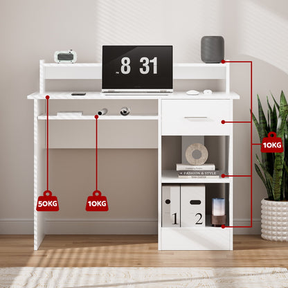 Computer Desk Shelf Drawer Cabinet White 100Cm