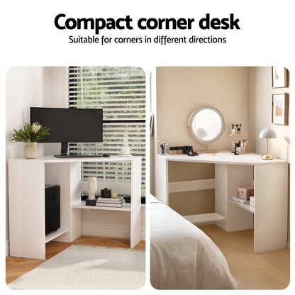 Corner Computer Desk Shelves CPU Stand L-shape Home Office Workstation Desks