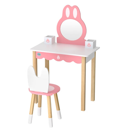 1 Set of Kids Dressing Table Wooden Bunny Pink