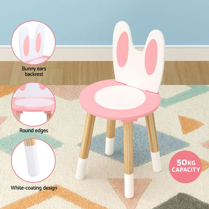 1 Set of Kids Dressing Table Wooden Bunny Pink