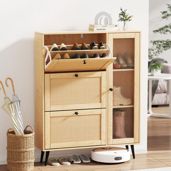  Shoe Rack Cabinet 3 Flip-out Drawers Pine