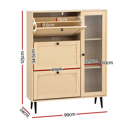 Shoe Rack Cabinet 3 Flip-out Drawers Pine