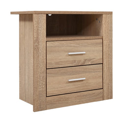 Bedside Table 2 Drawers With Shelf - Tara Oak