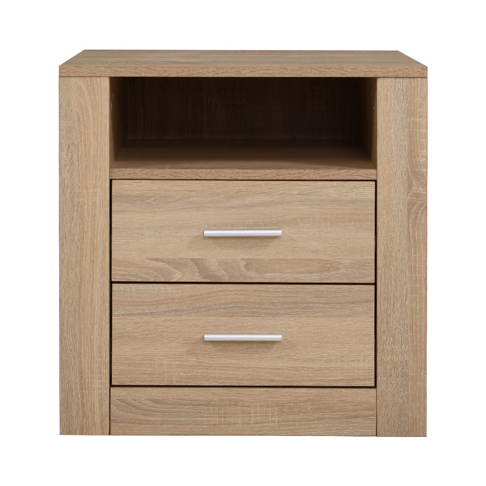 Bedside Table 2 Drawers With Shelf - Tara Oak