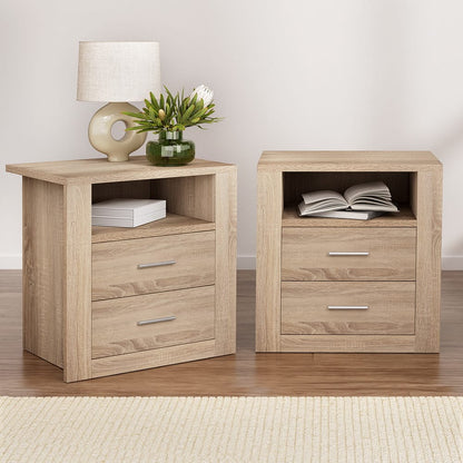 Bedside Table 2 Drawers Oak 52x40x54cm