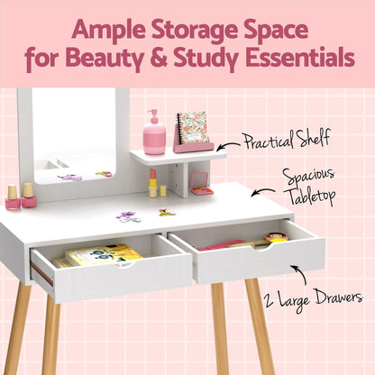 Kids Vanity Set - Dressing Table w/Mirror & Chair
