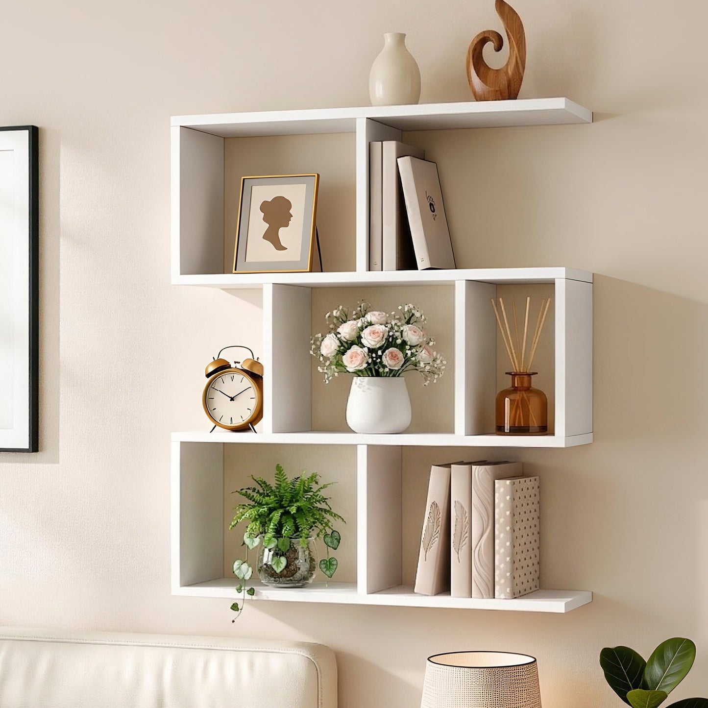 Floating Wall Shelf 3-Tier S-Shape Bookshelf | Home & Living