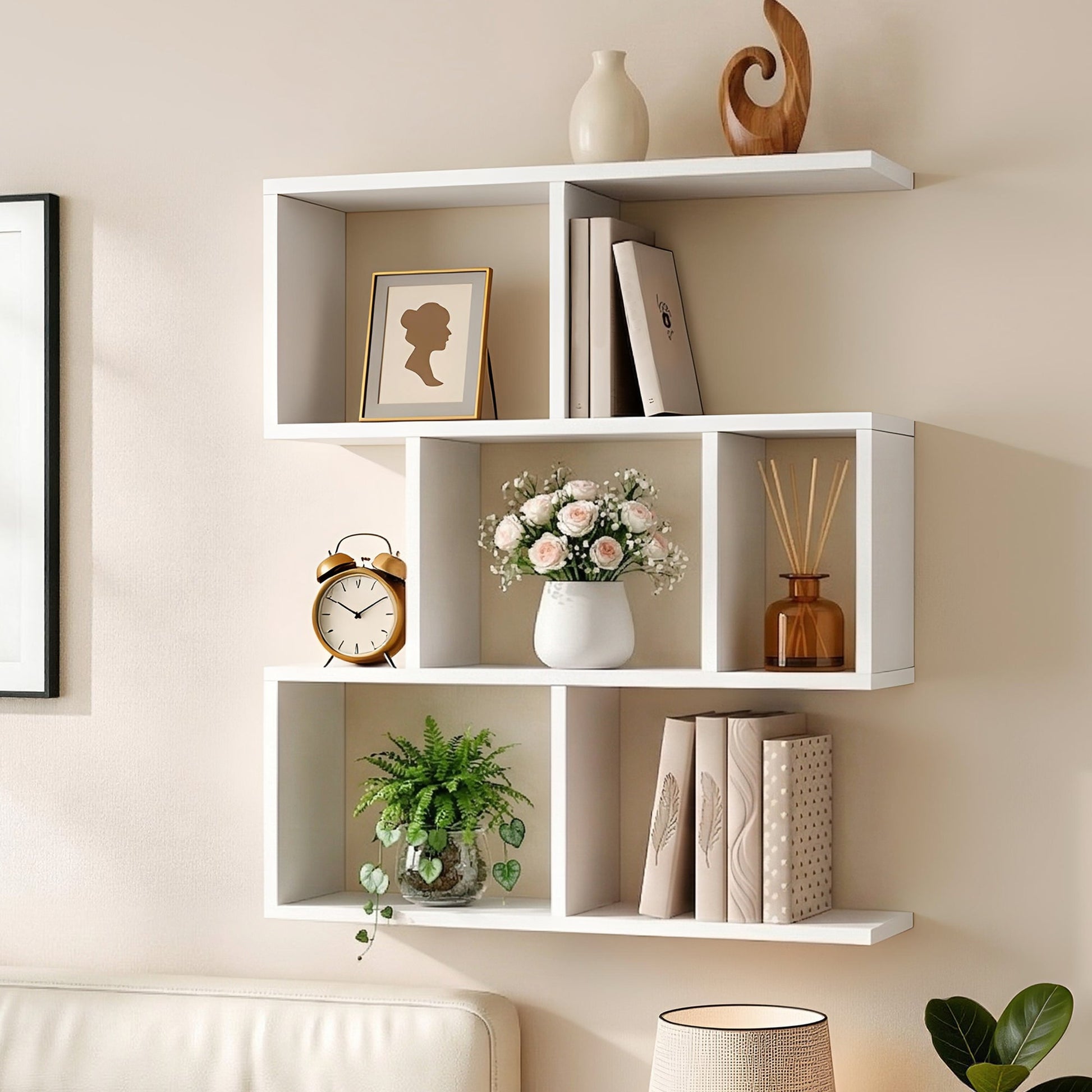 Floating Wall Shelf 3-Tier S-Shape Bookshelf | Home & Living