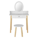 Kids Vanity Makeup Dressing Table Chair Set Wooden Leg Drawer Mirror White