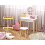 Kids Vanity Makeup Dressing Table Chair Set Wooden Leg Drawer Mirror White