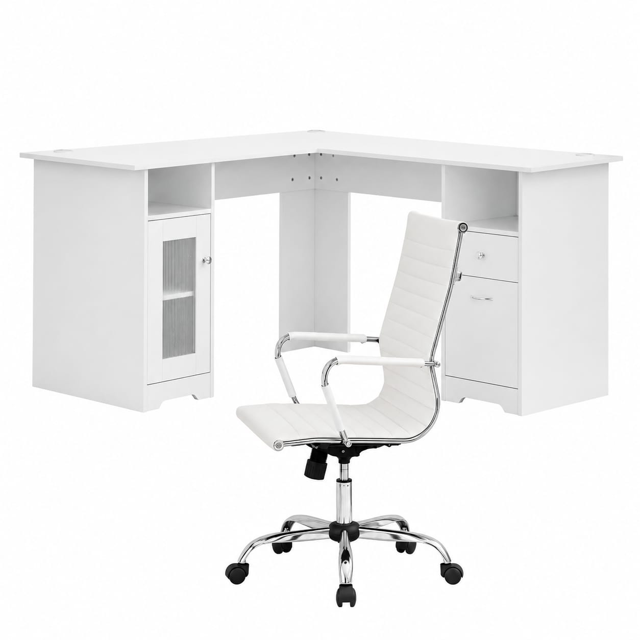 L Shaped Desk Set White 150x150x75cm