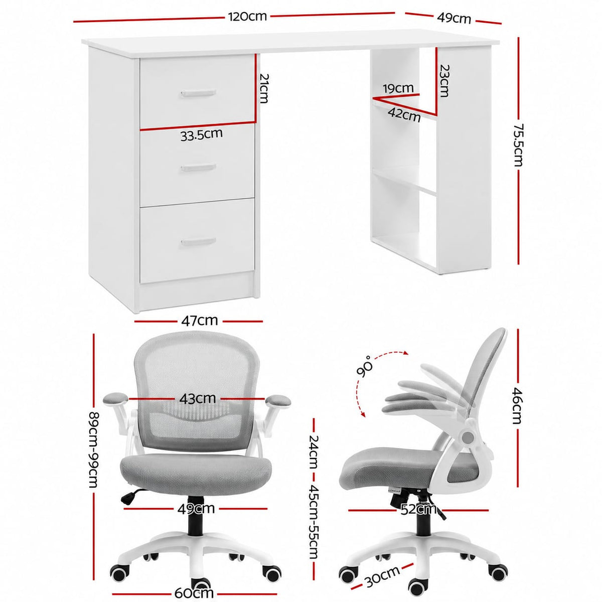 Computer Desk Set With Storage 120x49x75.5cm